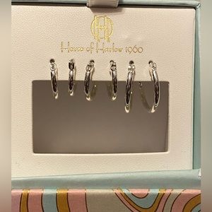 HOUSE OF HARLOW 1960 Silver Tone Hoop Earrings Smaller 3 Pairs New